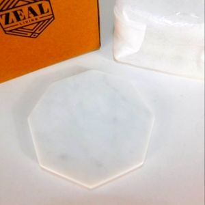 Zeal Living White Marble Glass Coaster Set